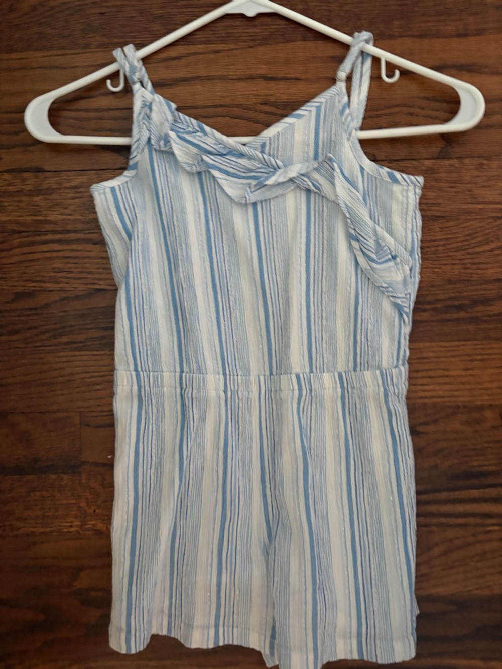 Vineyard Vines Blue and White Striped Sleeveless Romper with Knot Detail